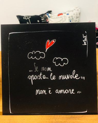 illustrazione "SE NON SPOSTA LE NUVOLE NON E' AMORE" fondo nero