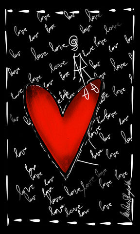 illustrazione "CUORE, LOVE IS" fondo nero 25x15cm.